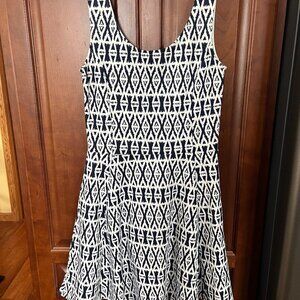 Navy and White Printed Skater Dress